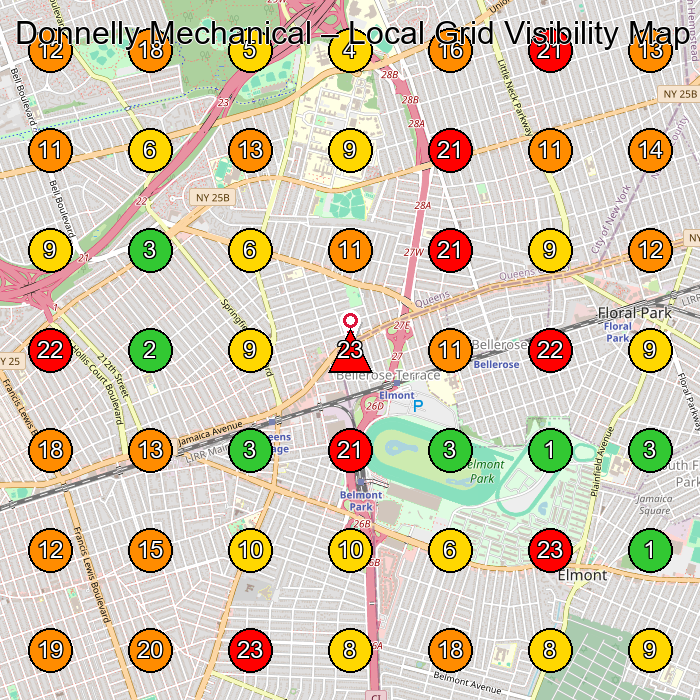 Donnelly Mechanical Hvac Contractor GeoGrid ranking map for Queens NY